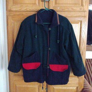 Vintage Herman Kay Wool/Cotton/Leather Button/Zip Oversized Reversible Coat